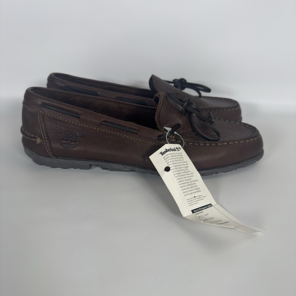 New Timberland Leather Loafers Womens Size 8 Dark Brown Lace Up Slip On - Picture 3 of 10